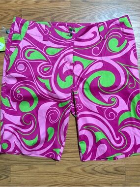 NWT Loudmouth Golf Ladies Cotton Candy Bermuda Shorts Size 10 Pink Green